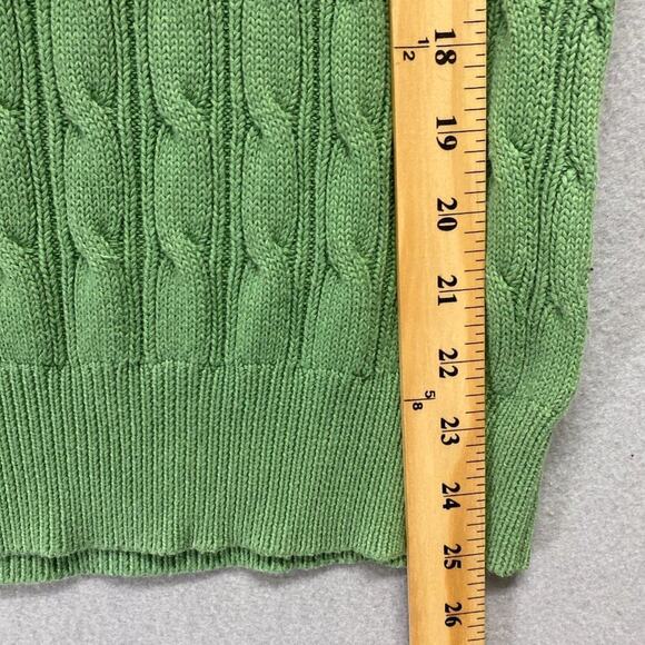 Kate Hill Sweater Womens Petite Large Green Cable Knit Pima Cotton Preppy - Picture 9 of 12